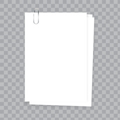Paper sheets icon. Transparent background detail. Office supplies. Vector illustration. Blank stationery.