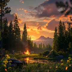 Radiant Sunset and Cozy Campsite at YR National Park - A Perfect Blend of Adventure and Serenity