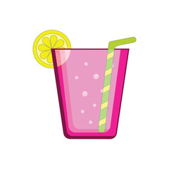 A glass of citrus juice with a straw and a slice of lemon. A fresh summer drink on a white background.