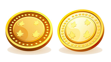Golden coin isolated on pure white background
