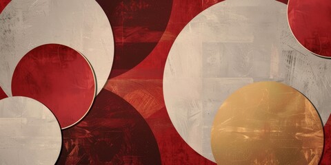 Overlapping round white, gold and red frames flat layout design. High quality photo.