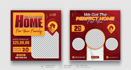 Real estate social media post template design. Modern home sale flyer with logo, icon & abstract background for business marketing. Minimal and Trendy social media design. Instagram banner design.
