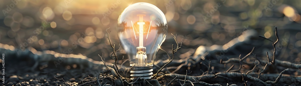 Poster rooted illumination a light bulb sprouting roots symbolizing the transformative power of ideas