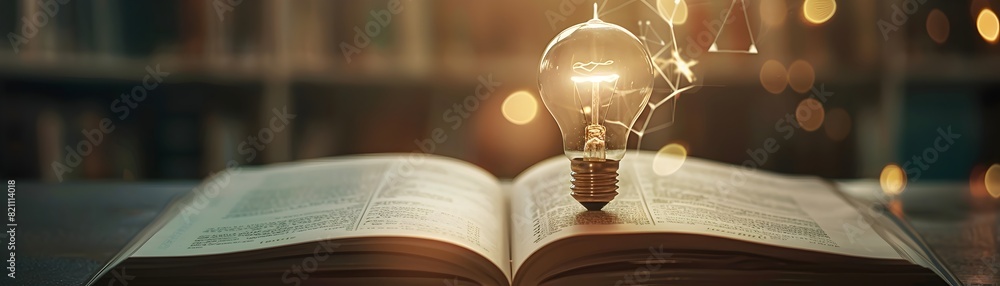 Aufkleber light bulb emerging from a book symbolizing the power of knowledge and imagination