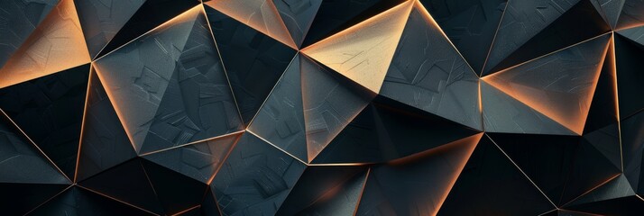 Futuristic surface of modern golden black triangles. Polygon structure. 3d rendering.