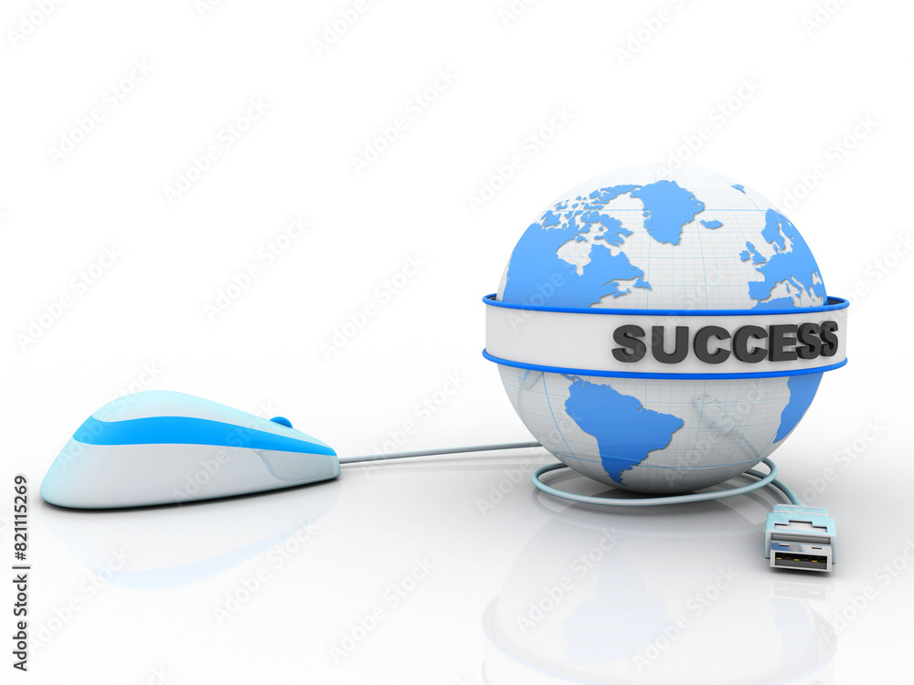 Aufkleber 3d rendering success globe connected mouse