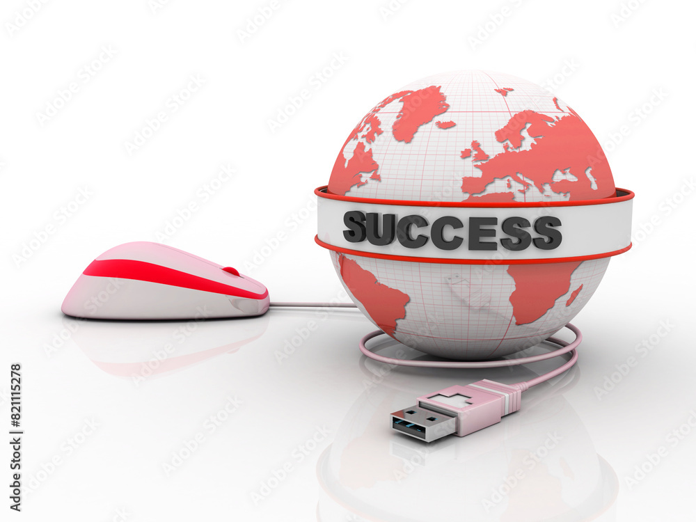 Poster 3d rendering success globe connected mouse