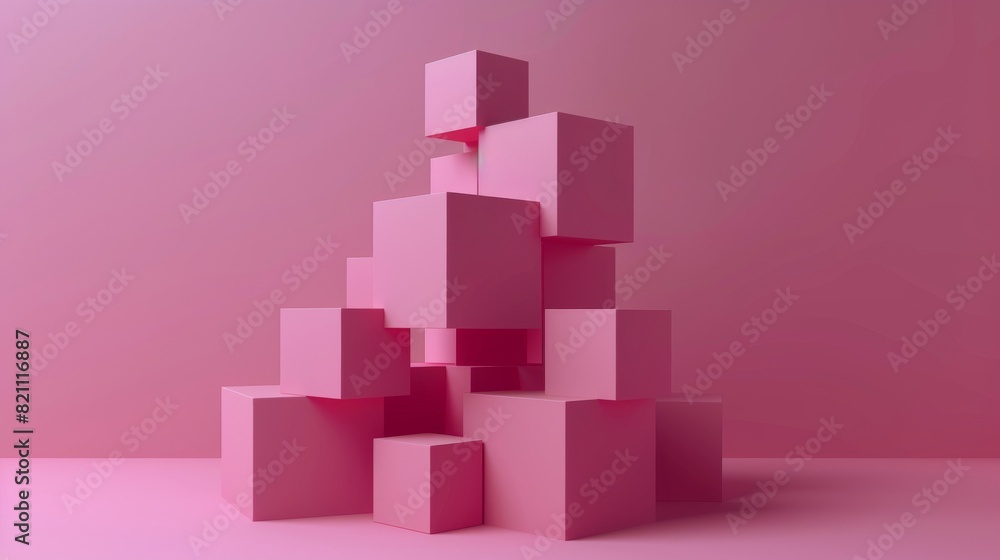 Poster geometric 3d rendering. composition with squares. cube design. modern background for poster, cover, 