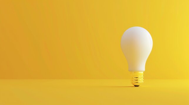 Minimalistic concept, bright idea concept, isolated lamp. 3D render illustration in pastel colors. White bulb on yellow background.