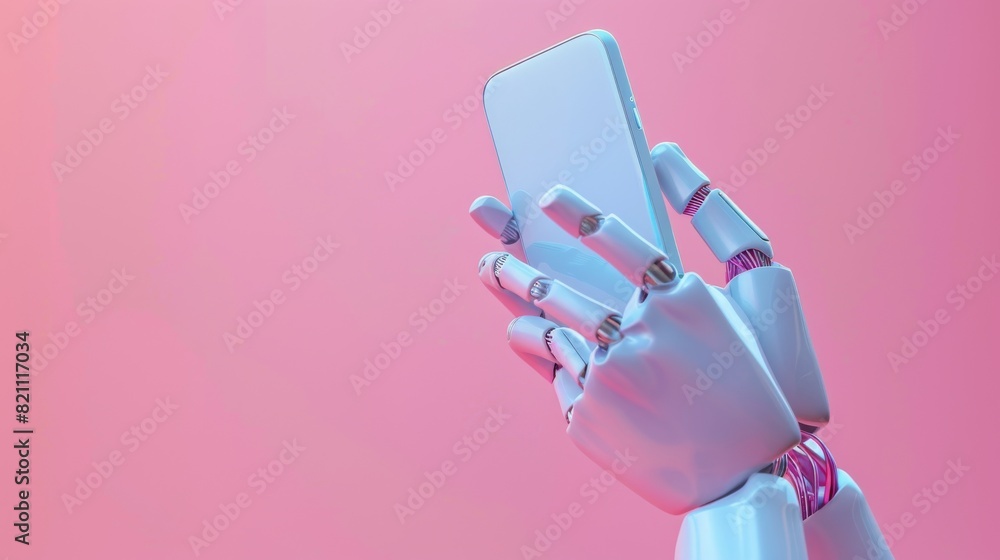 Poster a simplified, clean design, minimal concept 3d render of a mannequin's hands holding a smart phone g