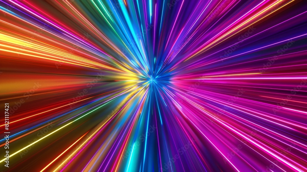 Poster bright neon rays and glowing lines on an abstract 3d render.