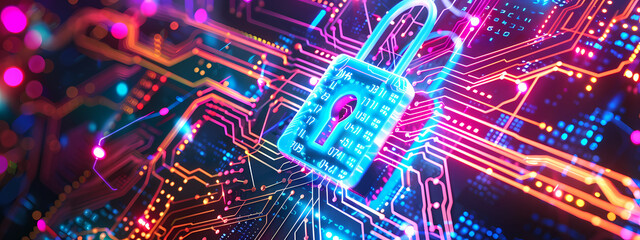 Digital Security with Neon Padlock