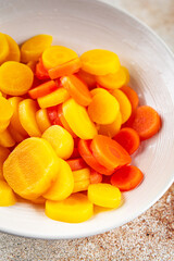 carrot slice colorful vegetable carrots cut into rings carrot salad fresh cooking appetizer meal food snack on the table copy space food background rustic top view keto or paleo diet vegetarian vegan 