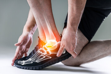 Ankle pain in detail, Inflammation, bone ankle - Sports injuries concept