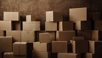 Fototapeta premium Stacks of Cardboard Boxes in Warehouse