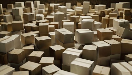 Fototapeta premium Stacks of Cardboard Boxes in Warehouse