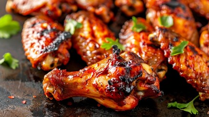 Close up on crispy spicy grilled chicken wings