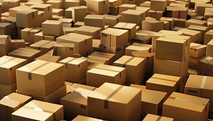Fototapeta premium Large Pile of Brown Cardboard Boxes
