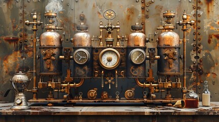 Vintage Steampunk Tea Brewing Contraption with Gears and Pipes - Intricate Sepia Sketch of Victorian Era Machine.