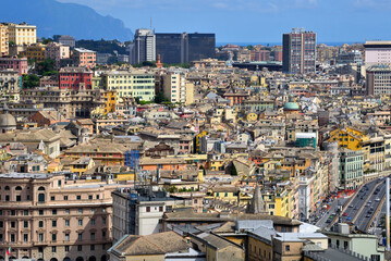 Naklejka premium urban panorama and part of the historic center Genoa Italy