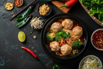 Savory meatball delight. Delicious bowl of bakso for your advertisement