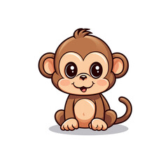 A cute cartoon monkey on a white background. A big smile on its face. 