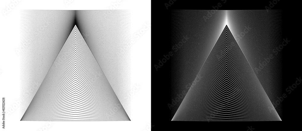 Poster geometric triangle shape with lines as modern design element, logo or icon. black shape on a white b