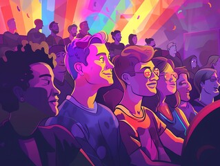 A group of friends at a pridethemed theater show