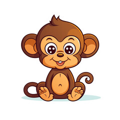 Obraz premium A cute cartoon monkey on a white background. A big smile on its face. 