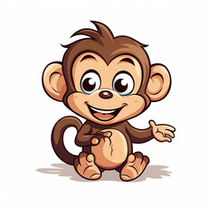 Obraz premium A cute cartoon monkey on a white background. A big smile on its face. 