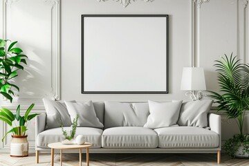 Living room mockup with a couch and wooden tableLiving room mockup with a couch and wooden table