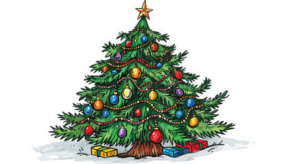 Christmas tree hand drawn vector illustration. 