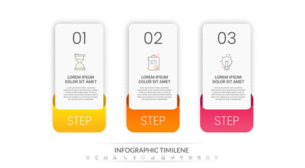 Three steps vector rectangle infographics. Business illustration with abstract background. Used for for diagram, flowchart, banner, presentations, web, content, levels, chart, graphic