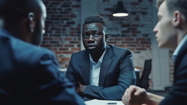 A young applicant is asked a series of questions by two hiring managers / recruiters during a job interview. A Secret Service agent recruits a young man with talent. Agents in an intelligence agency