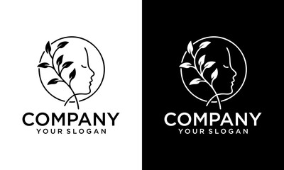 Creative circle Line Art Natural Beauty woman face logo design