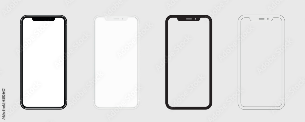 Poster smartphone mockup in clay, outline, flat style screen. mobile phone vector. phone mock up isolated o