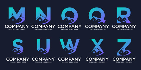 Creative collection of home/home mega real estate logos with abstract initial letters A to Z modern branding. logotype design template inspiration. gradient color monogram