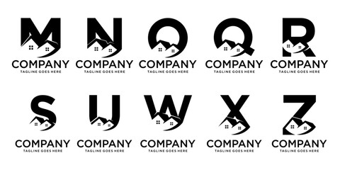 Creative collection of home/home mega real estate logos with abstract initial letters A to Z modern branding. logotype design template inspiration. Black color monogram
