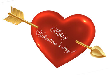 Happy Valentine's Day heart and arrow, transparent illustration.