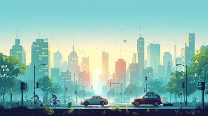 Fototapeta premium Green Transportation: Illustrate a cityscape with electric cars, bikes, and public transport systems, highlighting sustainable and eco-friendly transportation solutions.
