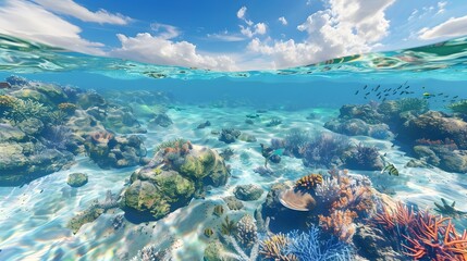 Obraz premium Crystalclear Waters of a D Rendered Clean Ocean A Thriving Coral Reef Ecosystem