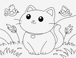 Hand drawn cat Coloring Page Vector Illustration. Kids Coloring Pages, Cute Cat Coloring Pages, Cat Character