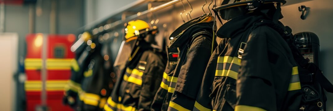 Hanging firefighter uniforms with helmets reflected readiness and safety within a fire station