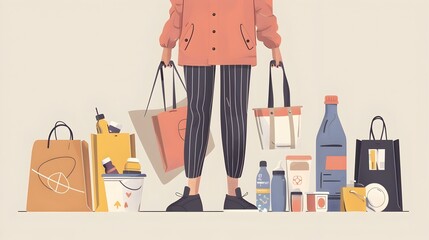 ZeroWaste Lifestyle Person Embracing Sustainable Shopping with Reusable Bags and Containers
