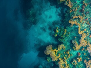 A minimalist top view of a sprawling coral reef. AI generated