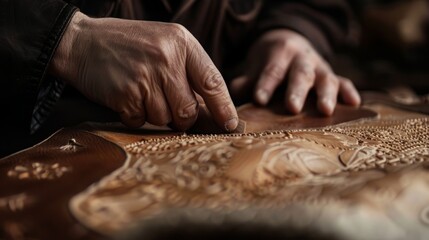 A man is focused on carving, sanding, and shaping a piece of wood using various tools in a workshop setting.