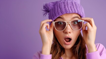 Surprised Young Woman with Glasses