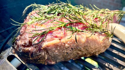 delicious grilled Argentinian beef T Bone marinated with  Bio-rosemary, close up
