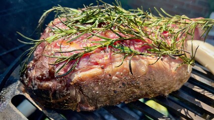 delicious grilled Argentinian beef T Bone marinated with  Bio-rosemary, close up