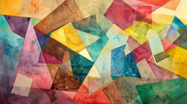 Explore a dreamlike landscape where vibrant geometric shapes intertwine in a cosmic ballet ed in vivid watercolors